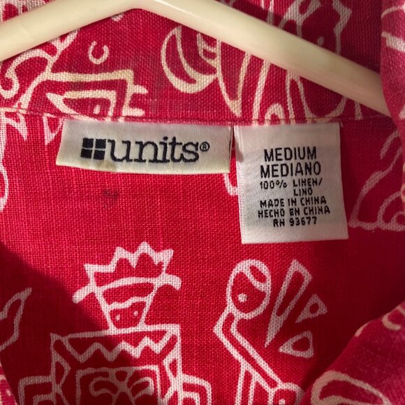 Womens Units Tribal Linen Button Shirt Jacket Red White M Linen - Picture 8 of 9